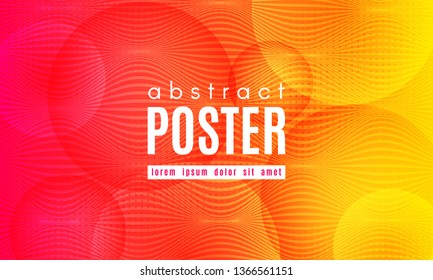 Abstract Geometric Background. Fluid Shapes Composition. Wave Liquid with Distorted Lines. Striped Geometric Poster in Red, Yellow and Orange Colors Design. Landing Page Concept with Vibrant Gradient.