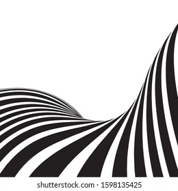 Abstract Geometric Background of Fluid Waves with Fashionable Striped Surface Pattern - Black and White, Vector Swirls