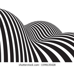 Abstract Geometric Background of Fluid Waves with Fashionable Striped Surface Pattern - Black and White, Vector Swirls
