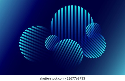 Abstract geometric background futuristic blue gradient. Minimal pattern. Composition of circles with gradient lines. Futuristic design. 