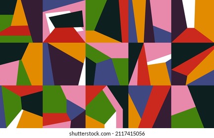 Abstract geometric background. Geometry bauhaus shapes, primitive blocks suprematism style, modern pattern. Vector design