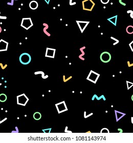 Abstract geometric background, geometry shapes made by triangles, circles, spots, lines and polygon with colorful pastel seamless pattern vector illustration