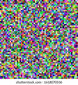 Abstract geometric background with glitch art VHS effect of pixel sorting. Mosaic of random colorful pixels like in 8bit video game.