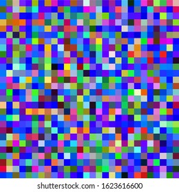 Abstract geometric background with glitch art VHS effect of pixel sorting. Mosaic of random colorful pixels like in 8bit video game.
