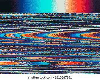 Abstract geometric background with glitched pixels. Computer screen with VHS noise effect.