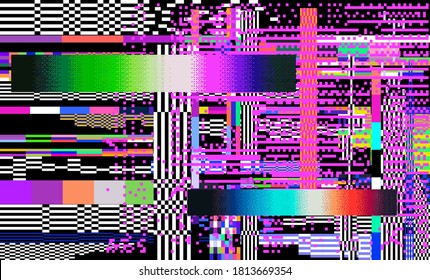 Abstrakter geometrischer Hintergrund mit glitzernden Pixeln. Computerbildschirm mit VHS-Rauscheffekt.