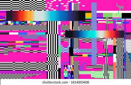 Abstract geometric background with glitched pixels. Computer screen with VHS noise effect.