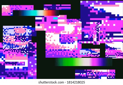 Abstract geometric background with glitched pixels. Computer screen with VHS noise effect.
