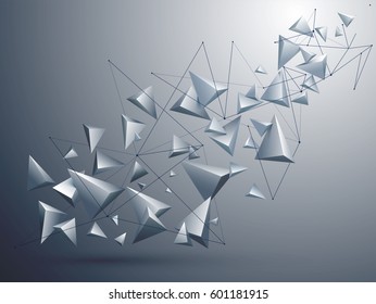 Abstract Geometric Background With Glossy 3D Low Poly Shapes.