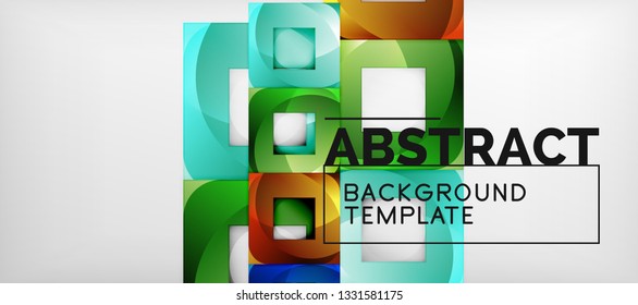 Fondo geométrico abstracto. Composición de formas cuadradas brillantes sobre una plantilla de estilo gris y minimalista con espacio de copia. Diseño de vectores