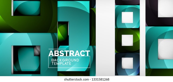 Fondo geométrico abstracto. Composición de formas cuadradas brillantes sobre una plantilla de estilo gris y minimalista con espacio de copia. Diseño de vectores