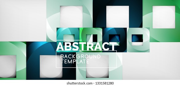 Abstract geometric background. Glossy square shapes composition on grey, minimalistic style template with copyspace. Vector design
