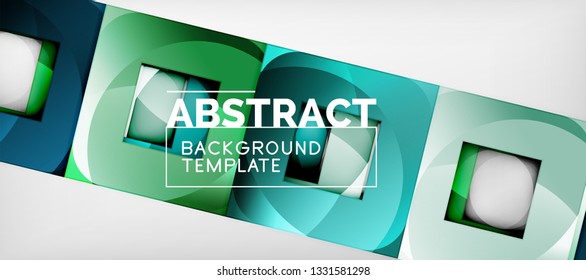 Abstract geometric background. Glossy square shapes composition on grey, minimalistic style template with copyspace. Vector design