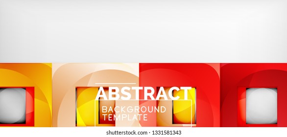 Abstract geometric background. Glossy square shapes composition on grey, minimalistic style template with copyspace. Vector design