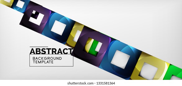 Abstract geometric background. Glossy square shapes composition on grey, minimalistic style template with copyspace. Vector design