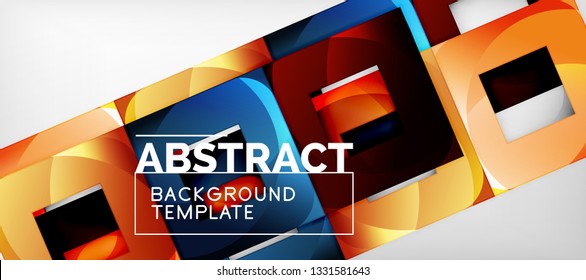 Abstract geometric background. Glossy square shapes composition on grey, minimalistic style template with copyspace. Vector design