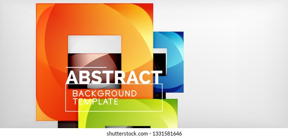 Fondo geométrico abstracto. Composición de formas cuadradas brillantes sobre una plantilla de estilo gris y minimalista con espacio de copia. Diseño de vectores