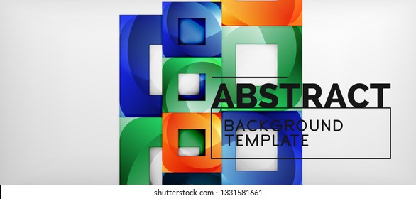 Abstract geometric background. Glossy square shapes composition on grey, minimalistic style template with copyspace. Vector design