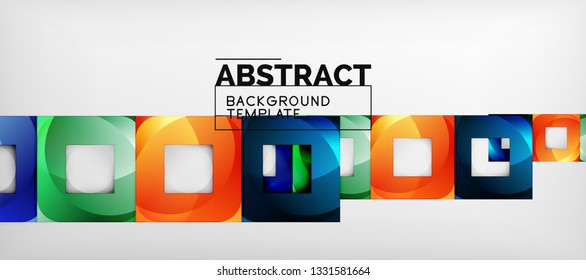 Abstract geometric background. Glossy square shapes composition on grey, minimalistic style template with copyspace. Vector design