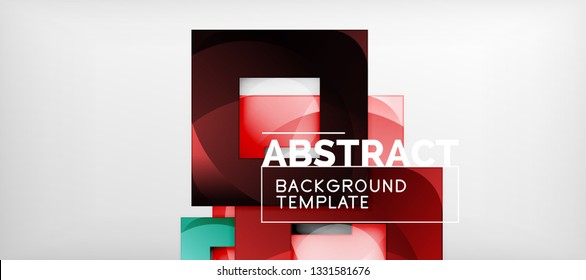 Abstract geometric background. Glossy square shapes composition on grey, minimalistic style template with copyspace. Vector design