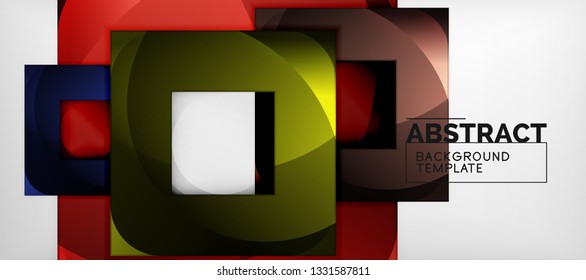 Abstract geometric background. Glossy square shapes composition on grey, minimalistic style template with copyspace. Vector design