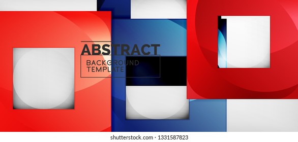 Abstract geometric background. Glossy square shapes composition on grey, minimalistic style template with copyspace. Vector design
