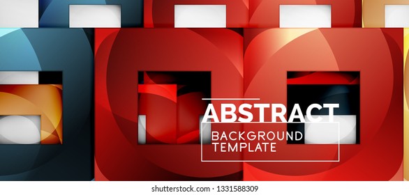 Abstract geometric background. Glossy square shapes composition on grey, minimalistic style template with copyspace. Vector design