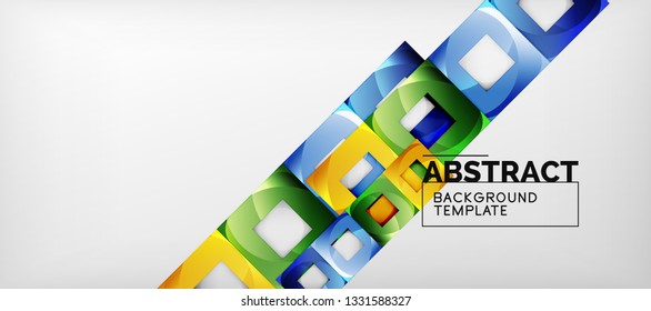 Abstract geometric background. Glossy square shapes composition on grey, minimalistic style template with copyspace. Vector design