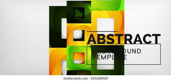 Fondo geométrico abstracto. Composición de formas cuadradas brillantes sobre una plantilla de estilo gris y minimalista con espacio de copia. Diseño de vectores