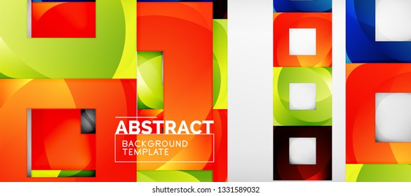 Abstract geometric background. Glossy square shapes composition on grey, minimalistic style template with copyspace. Vector design