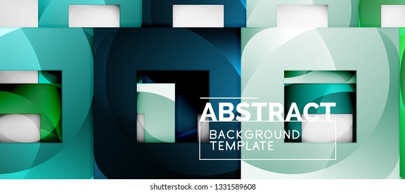 Abstract geometric background. Glossy square shapes composition on grey, minimalistic style template with copyspace. Vector design