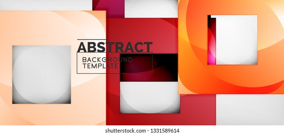 Abstract geometric background. Glossy square shapes composition on grey, minimalistic style template with copyspace. Vector design