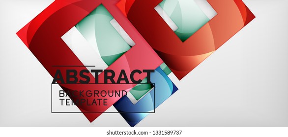 Abstract geometric background. Glossy square shapes composition on grey, minimalistic style template with copyspace. Vector design