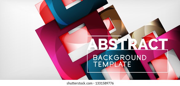 Abstract geometric background. Glossy square shapes composition on grey, minimalistic style template with copyspace. Vector design