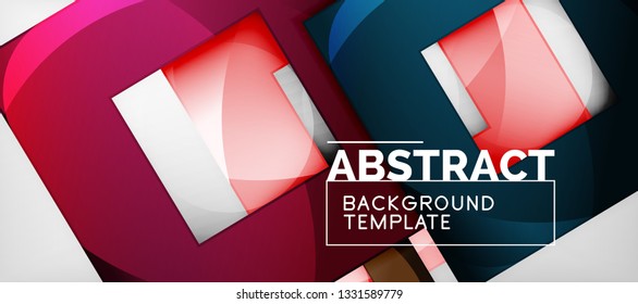 Abstract geometric background. Glossy square shapes composition on grey, minimalistic style template with copyspace. Vector design