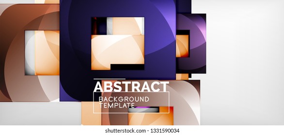 Fondo geométrico abstracto. Composición de formas cuadradas brillantes sobre una plantilla de estilo gris y minimalista con espacio de copia. Diseño de vectores