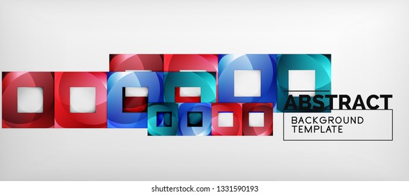 Abstract geometric background. Glossy square shapes composition on grey, minimalistic style template with copyspace. Vector design