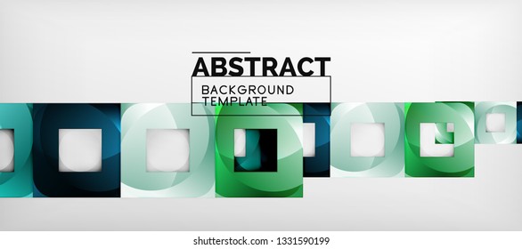 Abstract geometric background. Glossy square shapes composition on grey, minimalistic style template with copyspace. Vector design