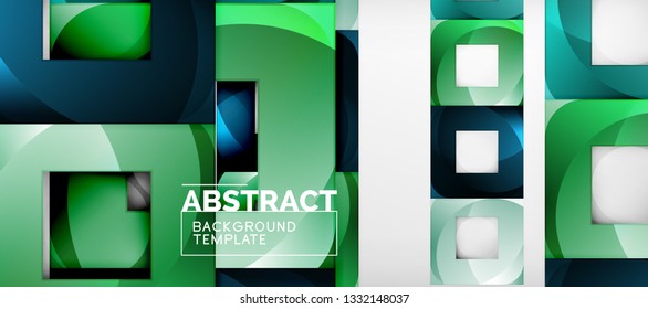 Abstract geometric background. Glossy square shapes composition on grey, minimalistic style template with copyspace. Vector design