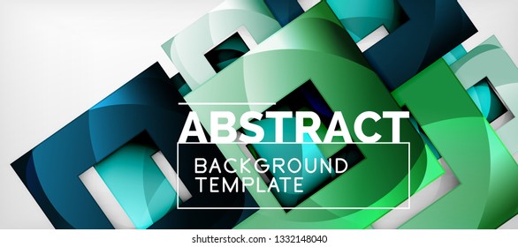 Abstract geometric background. Glossy square shapes composition on grey, minimalistic style template with copyspace. Vector design
