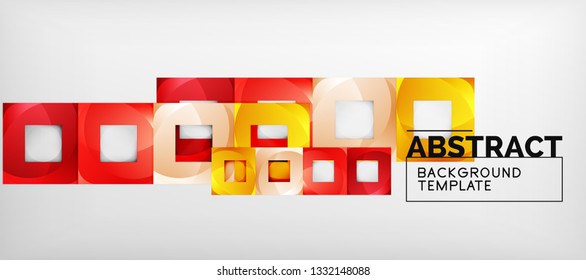 Abstract geometric background. Glossy square shapes composition on grey, minimalistic style template with copyspace. Vector design