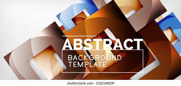 Abstract geometric background. Glossy square shapes composition on grey, minimalistic style template with copyspace. Vector design