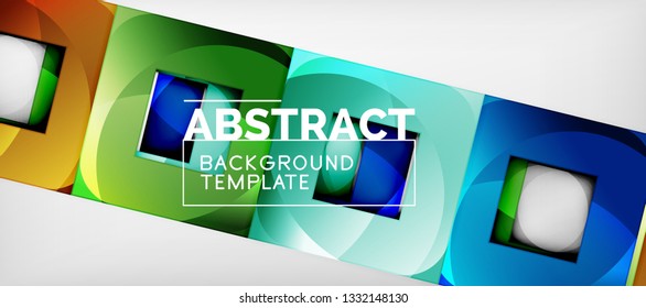 Abstract geometric background. Glossy square shapes composition on grey, minimalistic style template with copyspace. Vector design