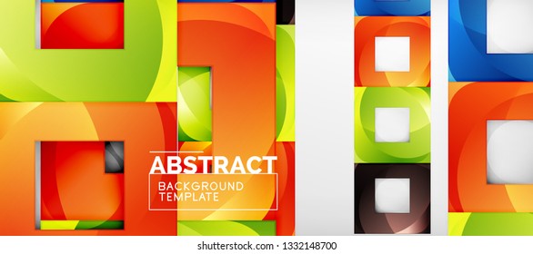 Fondo geométrico abstracto. Composición de formas cuadradas brillantes sobre una plantilla de estilo gris y minimalista con espacio de copia. Diseño de vectores
