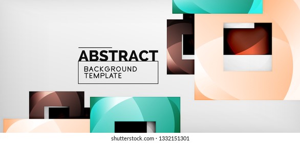 Abstract geometric background. Glossy square shapes composition on grey, minimalistic style template with copyspace. Vector design