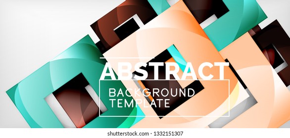 Abstract geometric background. Glossy square shapes composition on grey, minimalistic style template with copyspace. Vector design