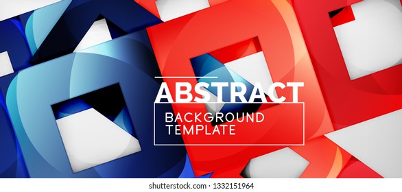 Abstract geometric background. Glossy square shapes composition on grey, minimalistic style template with copyspace. Vector design