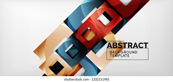 Abstract geometric background. Glossy square shapes composition on grey, minimalistic style template with copyspace. Vector design