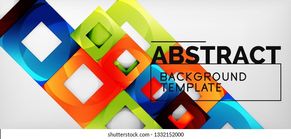 Fondo geométrico abstracto. Composición de formas cuadradas brillantes sobre una plantilla de estilo gris y minimalista con espacio de copia. Diseño de vectores