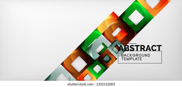 Abstract geometric background. Glossy square shapes composition on grey, minimalistic style template with copyspace. Vector design